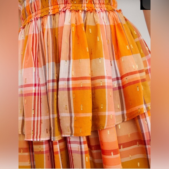 NWT Aerie Plaid Ruffle Halter Mini Dress Size Small Spring Plaid with Gold Dots. - Picture 3 of 12